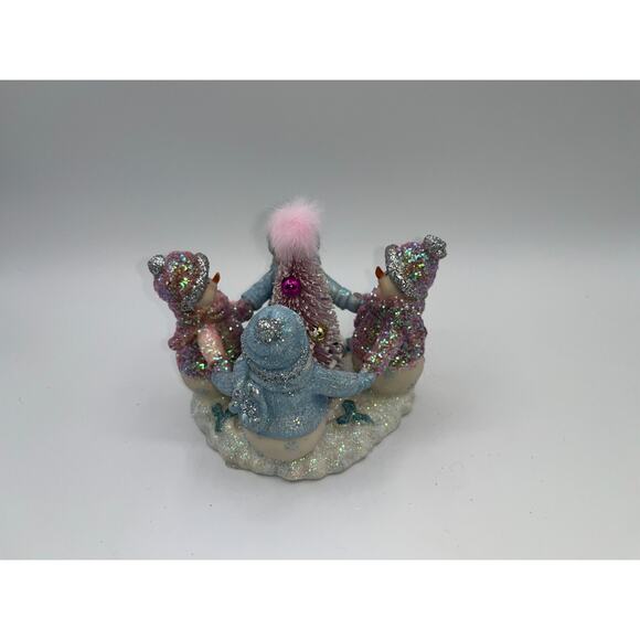 Vintage Four Pastel Pink Blue Snowmen & Pink Bottle Brush Tree Faux Fur OMG OOAK - Picture 7 of 16